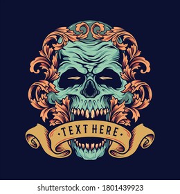 Skull Ornament with Banner Illustrations for merchandise and poster