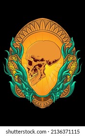 Skull with ornament and cloud artwork illustration