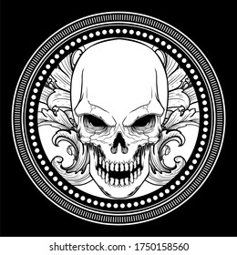 skull with ornament hand drawing vector