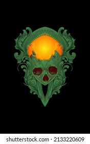 Skull with ornament and sun artwork detail illustration