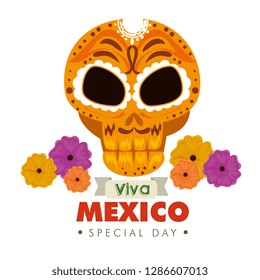 skull ornamental decoration with flowers to mexico event