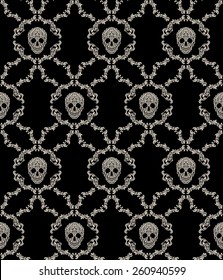 Skull ornamental seamless pattern. Vector illustration