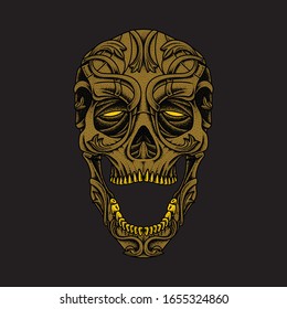 Skull ornate carving graphic illustration vector art t-shirt design