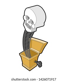 Skull out of prank box. Funny prize skeleton. Toy for Halloween