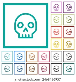 Skull outline flat color icons with quadrant frames on white background