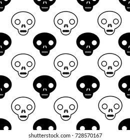 skull outline seamless pattern black on white background