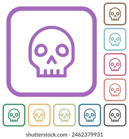 Skull outline simple icons in color rounded square frames on white background