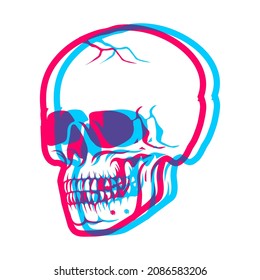 Skull With Overprint Effects On White Background Design Element For Logo, Poster, Card, Banner, Emblem, T Shirt. Vector Illustration.