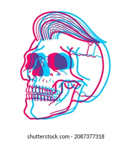 Skull With Overprint Effects On White Background Design Element For Logo, Poster, Card, Banner, Emblem, T Shirt. Vector Illustration.