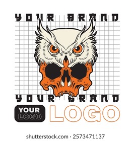 SKULL AND OWL HEAD VECTOR ILLUSTRATION