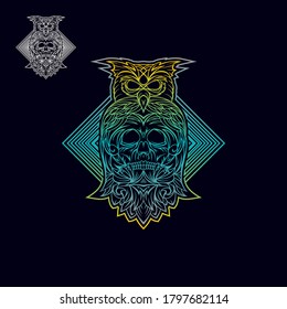 Skull with owl and line art design vector