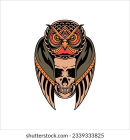 skull owl tattoo vector design