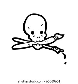 caricatura de calavera con pinceles