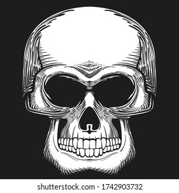 Skull painted in black and white on a black background. Avatar for the Internet.