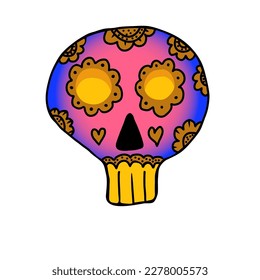 Skull painted with flowers. Vector hand drawn doodle illustration in mexican style. 