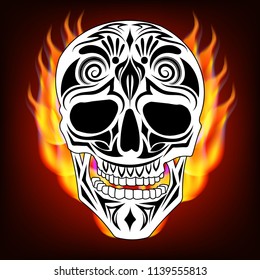 Skull painted on fire vector illustration