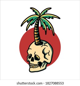 skull palm tattoo vector design