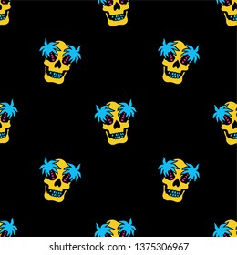 Skull palm tree color seamless pattern