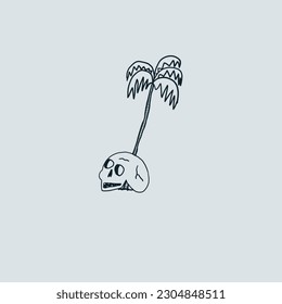 skull and palm tree logo in the white background