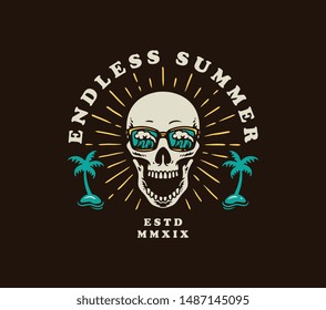 skull with palm tree. vector illustration