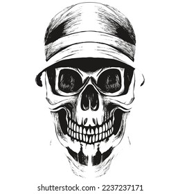 skull panama hat vector hand drawn ,black and white clip art
