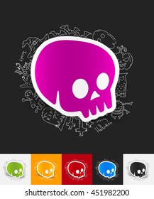 skull paper sticker with hand drawn elements