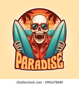 skull paradise summer beach illustration