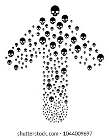 Skull pattern combined in the figure of forward pointing arrow. Forward pointer arrow shape designed from skull icons.
