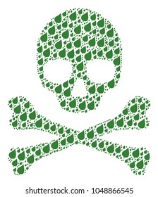 Skull pattern done of plant leaf icons. Vector plant leaf elements are combined into mosaic risk illustration.