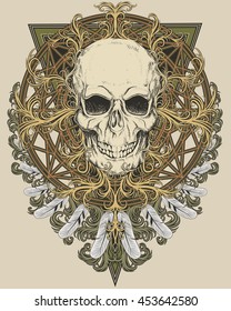 skull with pattern with feathers