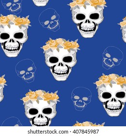 skull pattern with flowers - vector illustration