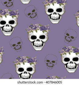 skull pattern with flowers - vector illustration