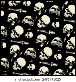 Skull Pattern with knife logo vector design suitable for fabrics print