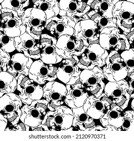 Skull pattern seamless. Hand drawing Skeleton head background. Death texture. Skulls ornament