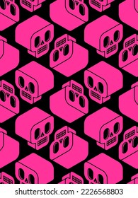 Skull pattern seamless isometric style. Cranium background. cartoon Ornament of kids fabric