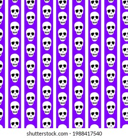 Skull pattern. Skulls on a purple background.Vector illustration. Bright and fashionable design for Halloween, Day of the dead, tattoos, prints, post