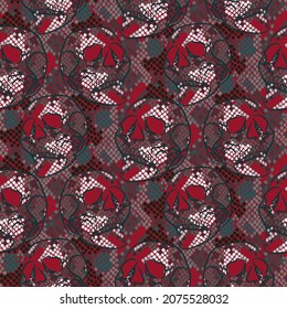 Skull pattern with snake skin texture. Seamless grunge boho red background for textile print.