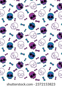 skull pattern with some colorful skeletons, with some vibrant colors ideal for fabrics, backgrounds for websites, backgrounds etc, white background color and with some bones in vibrant colors