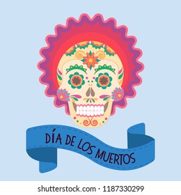Skull with a pattern symbol of a Mexican holiday Dia de los Muertos. Vector illustration EPS10.