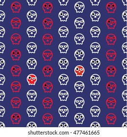 Skull pattern without mandible. Black background.Pattern can be used for wallpaper, cover fills, web page background, surface textures. Vector linen texture.
