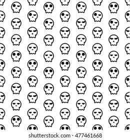 Skull pattern without mandible. Black background.Pattern can be used for wallpaper, cover fills, web page background, surface textures. Vector linen texture.
