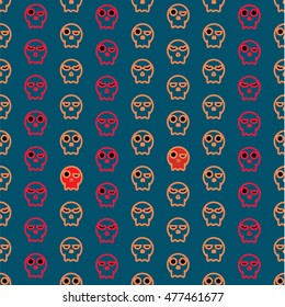 Skull pattern without mandible. Black background.Pattern can be used for wallpaper, cover fills, web page background, surface textures. Vector linen texture.
