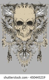 skull with patterns and wings