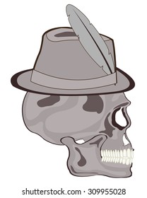 Skull of the person in hat on white background is insulated