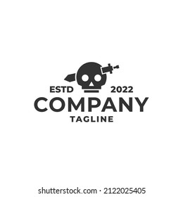 skull pierced by a sword. medieval horror logo vector template.