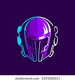 Skull in pilot, astronaut or alien helmet. Esports gaming high detailed logo. Violet bones with vivid lights. Gamer sport team mascot design. Vector for horror genre, racing, or flight badge.