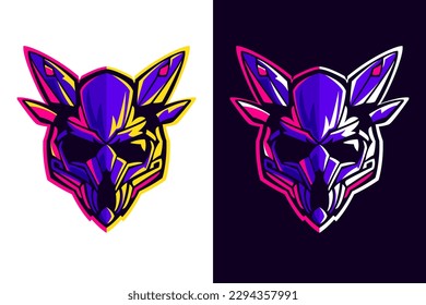 Calavera en piloto, astronauta o casco alienígena. Importa juegos de logotipos detallados y altos. Hueso violento con luces vívidas. Diseño de mascota de equipo deportivo de jugadores. Vector para género de horror, carreras o placa de vuelo.