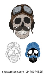 Skull with pilot helmet, retro style vector illustration