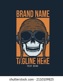 Skull With Pilot Helmet Vector Illustration