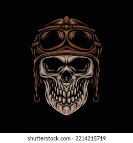 Skull pilot with retro helmet illustration